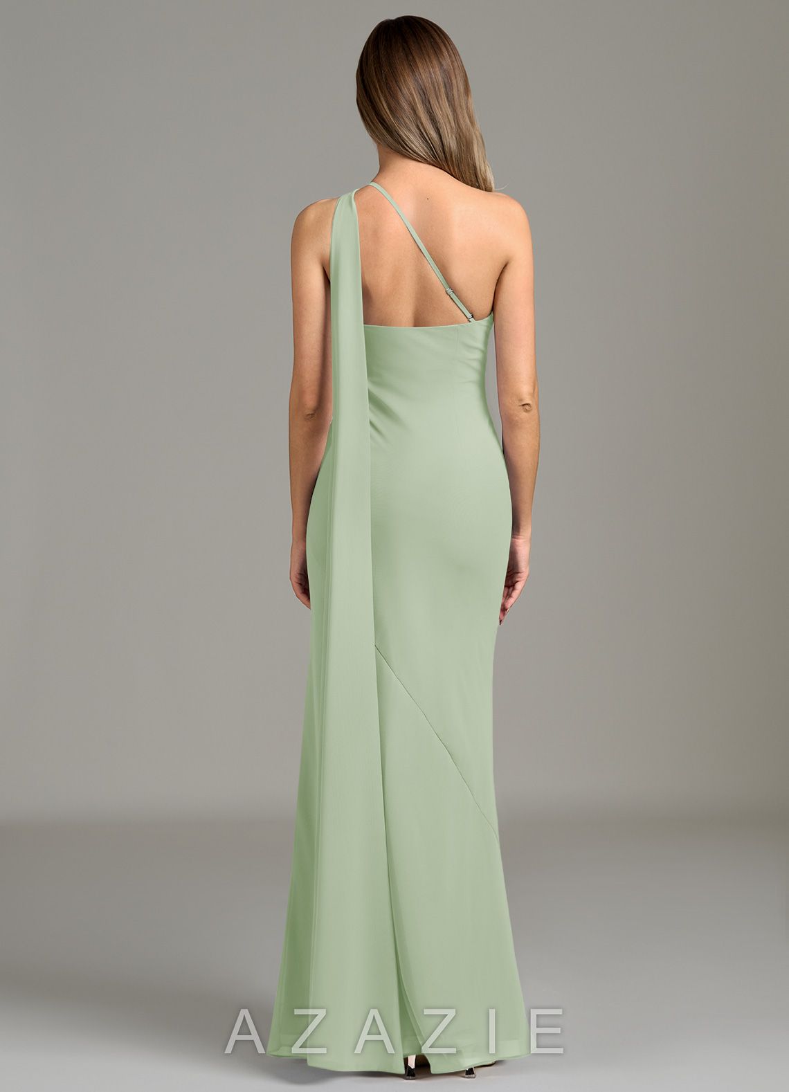 Azazie Juniper Dusty Sage Mermaid One Shoulder Chiffon Dress dusty_sage