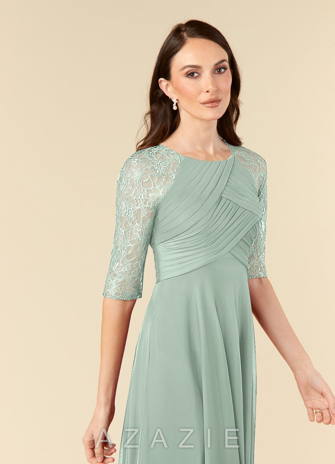 Azazie Gracelyn Agave A-Line Lace Dress agave
