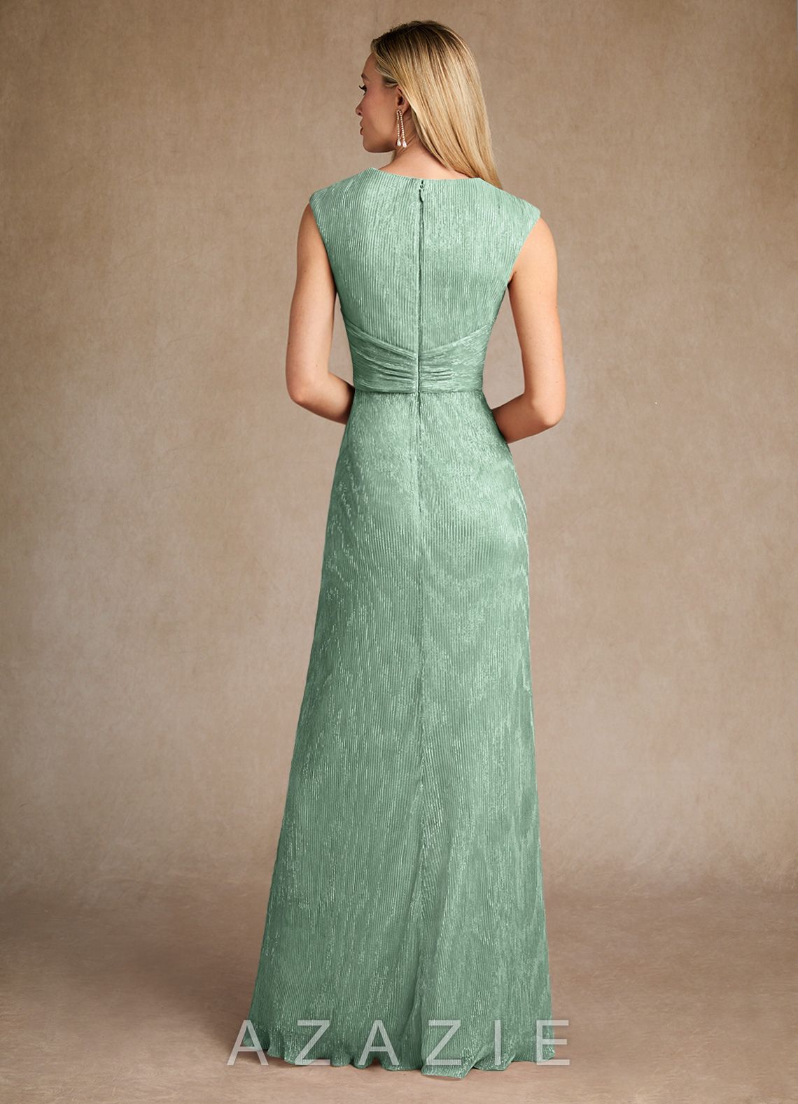 Azazie Salem Aquamarine A-Line Pleated Metallic Mesh Dress aquamarine