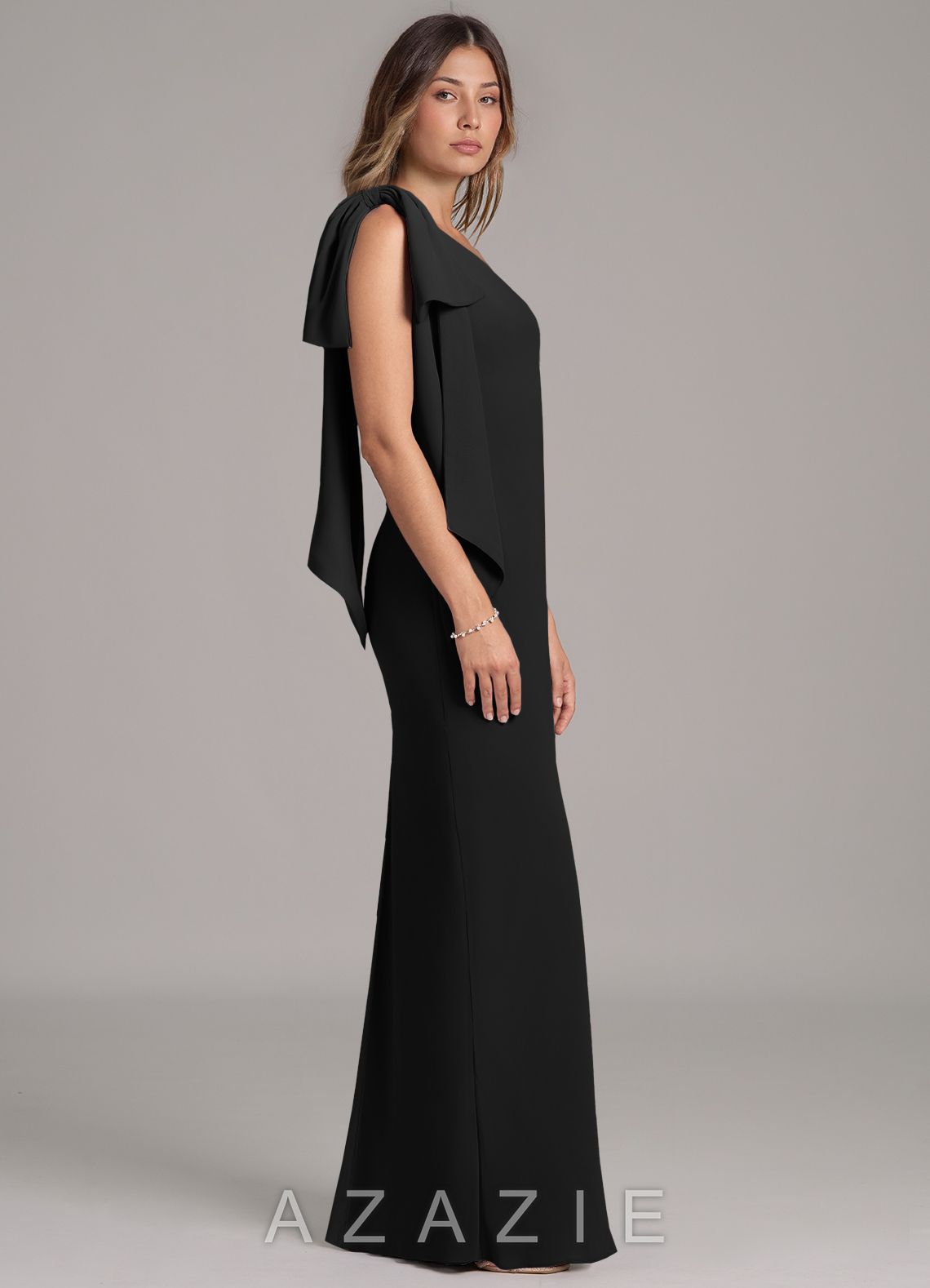 Azazie Capri Black A-Line One Shoulder Chiffon Dress black