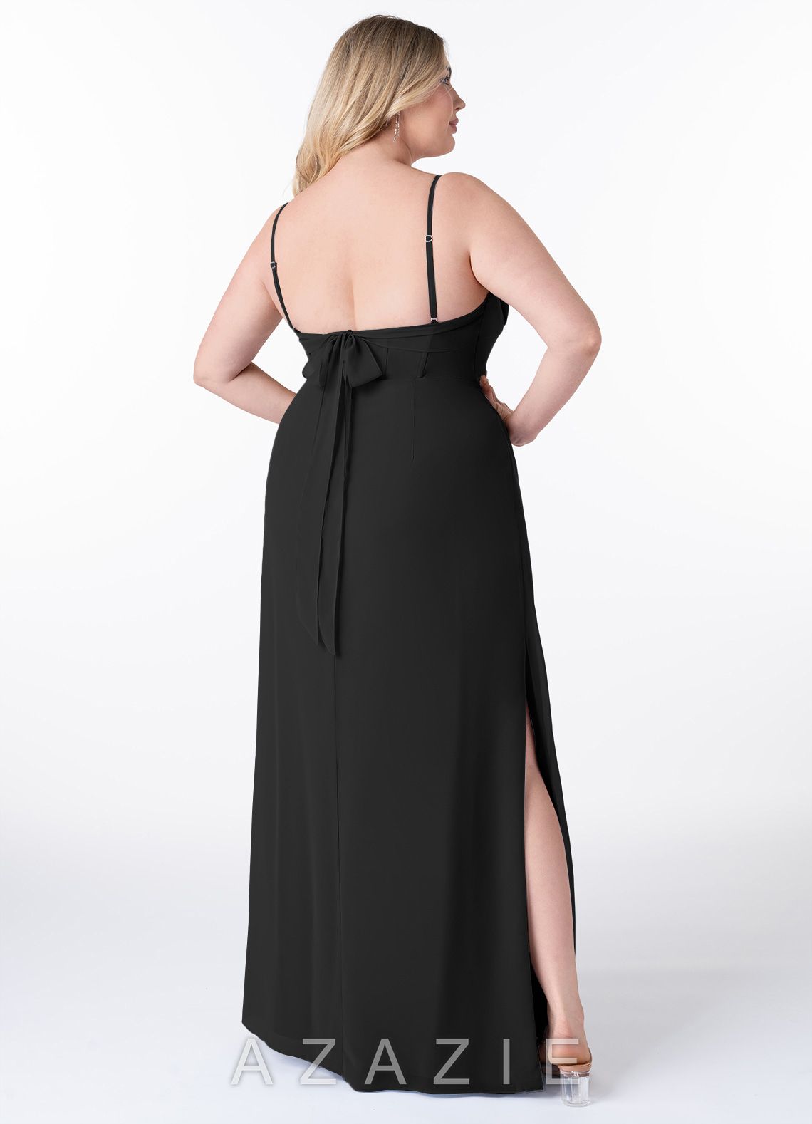Azazie Mai Black Sheath Pleated Chiffon Dress black