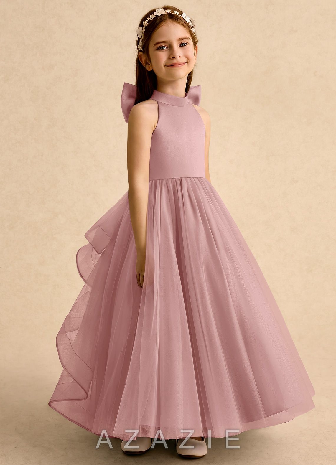Azazie Emie Dusty Rose A-Line Pleated Tulle Dress dusty_rose