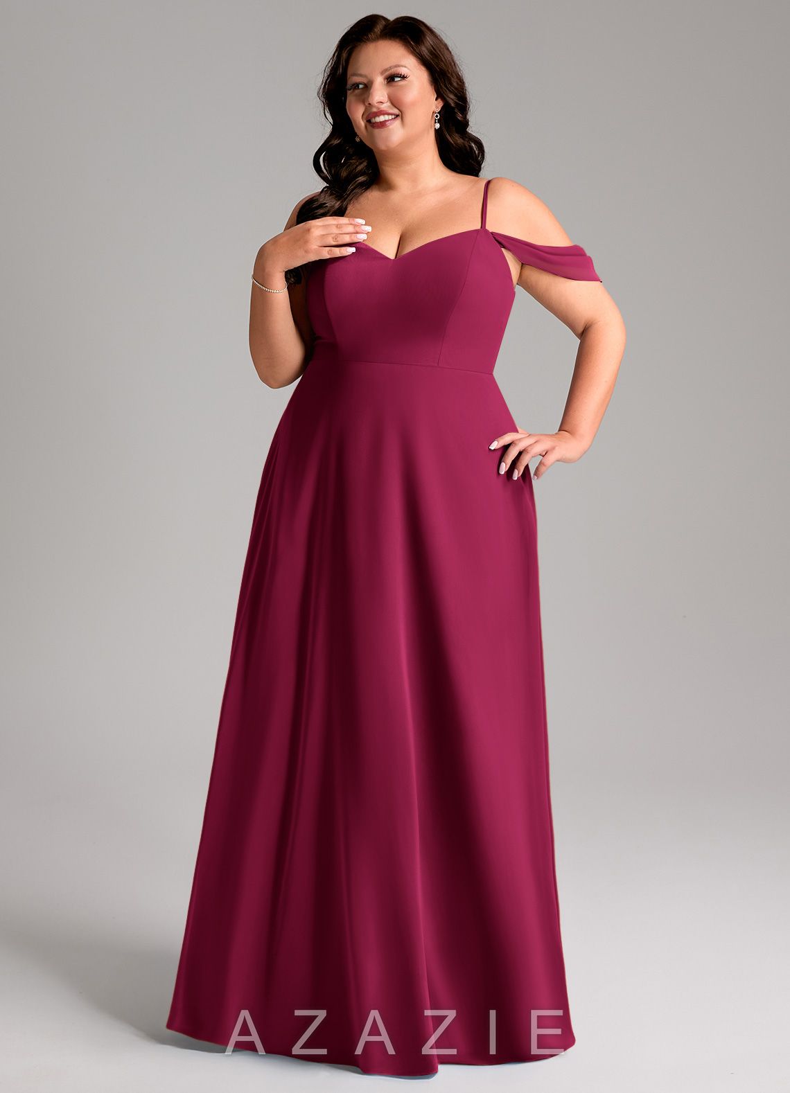 Azazie Marley Burgundy A-Line Off the Shoulder Chiffon Convertible Dress burgundy