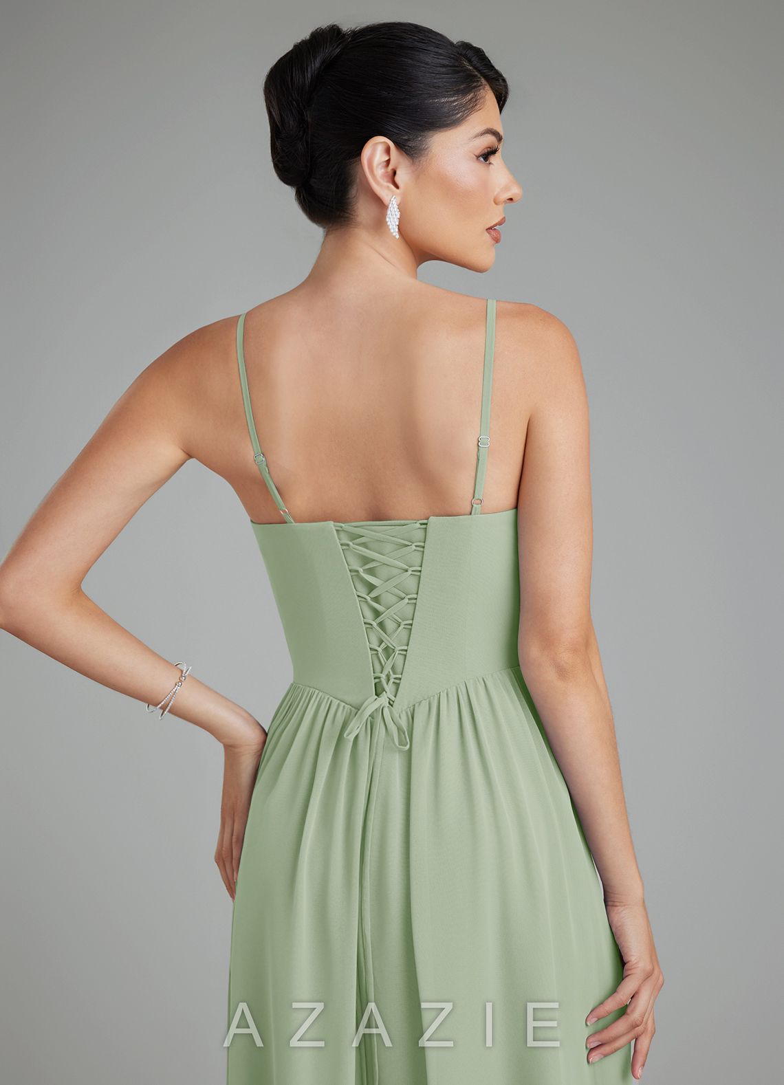 Azazie Alisha Dusty Sage A-Line Corset Chiffon Dress dusty_sage