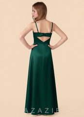 Azazie Renna Junior Emerald Mermaid Pleated Stretch Satin Dress emerald