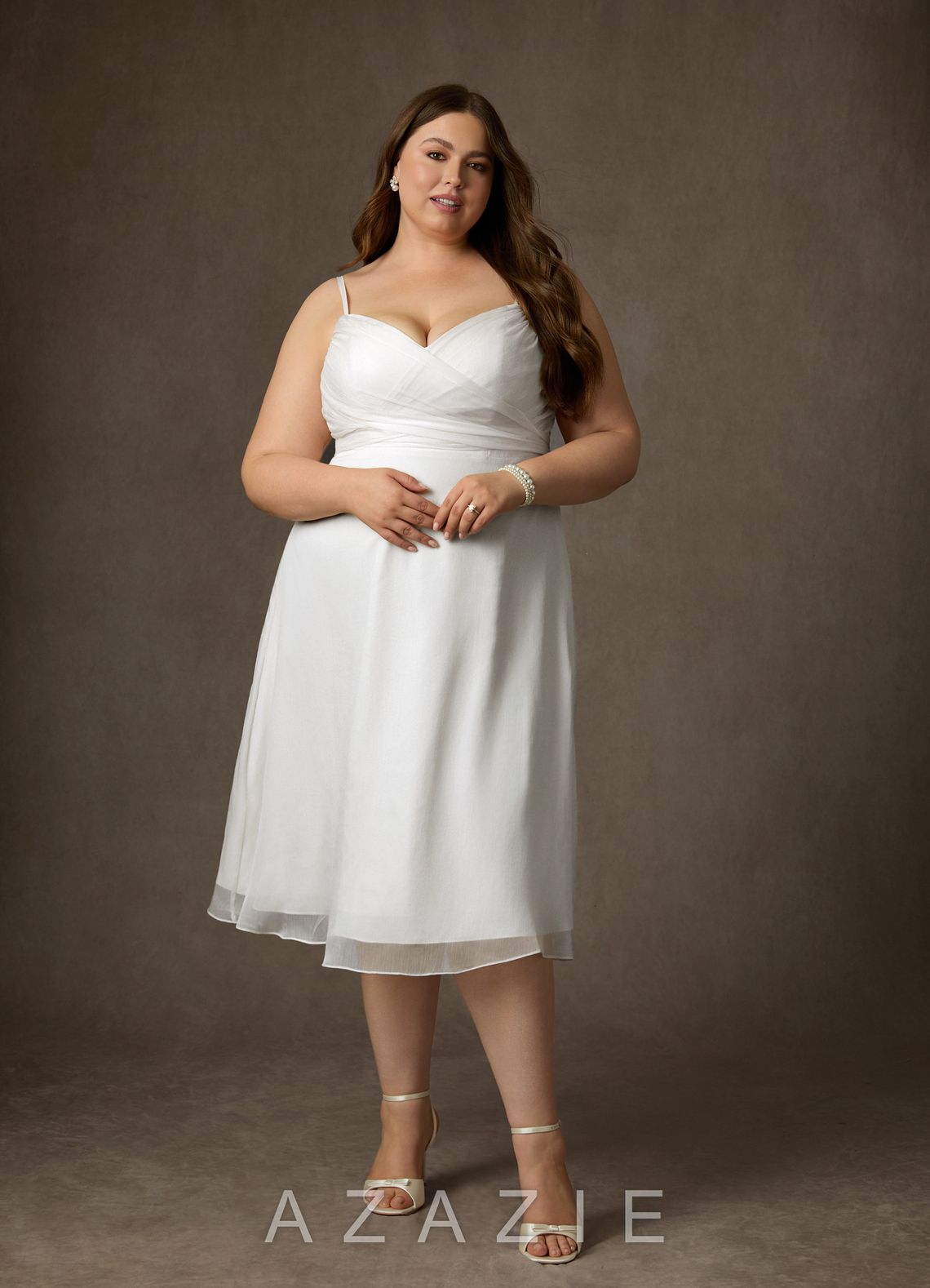 Azazie Kali Wedding Dress Diamond White A-Line V-Neck Pleated Crinkle Chiffon Dr