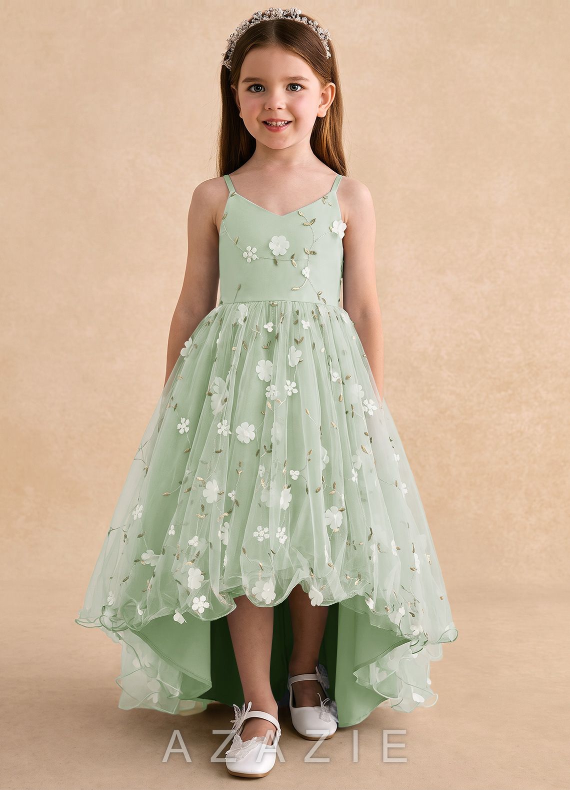 Azazie Celia Dusty Sage A-Line Spaghetti Strap Tulle Dress dusty_sage