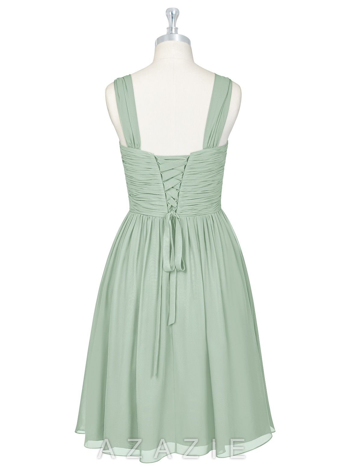 Azazie Angie Agave A-Line Corset Chiffon Dress agave