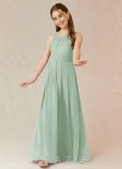 Azazie Bibiane Junior Agave A-Line Pleated Chiffon Dress agave