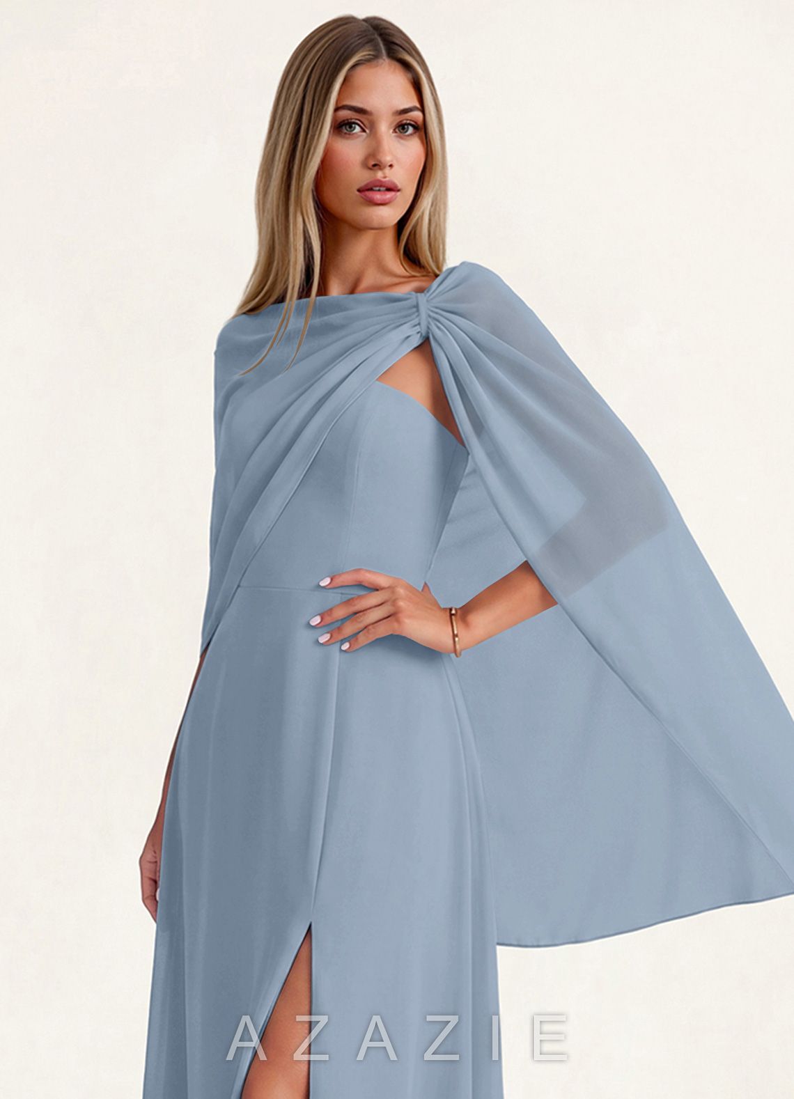 Azazie Matching Long Flowing Chiffon Cape  dusty_blue