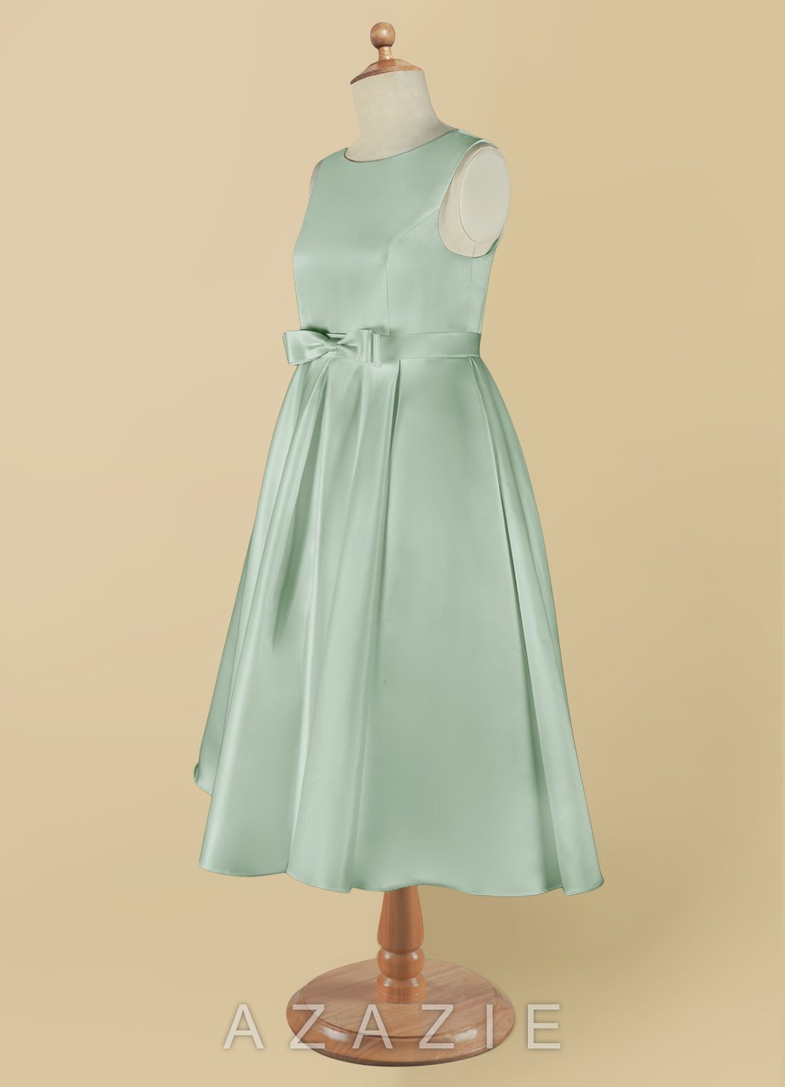 Azazie Coco Agave A-Line Bow Matte Satin Dress agave