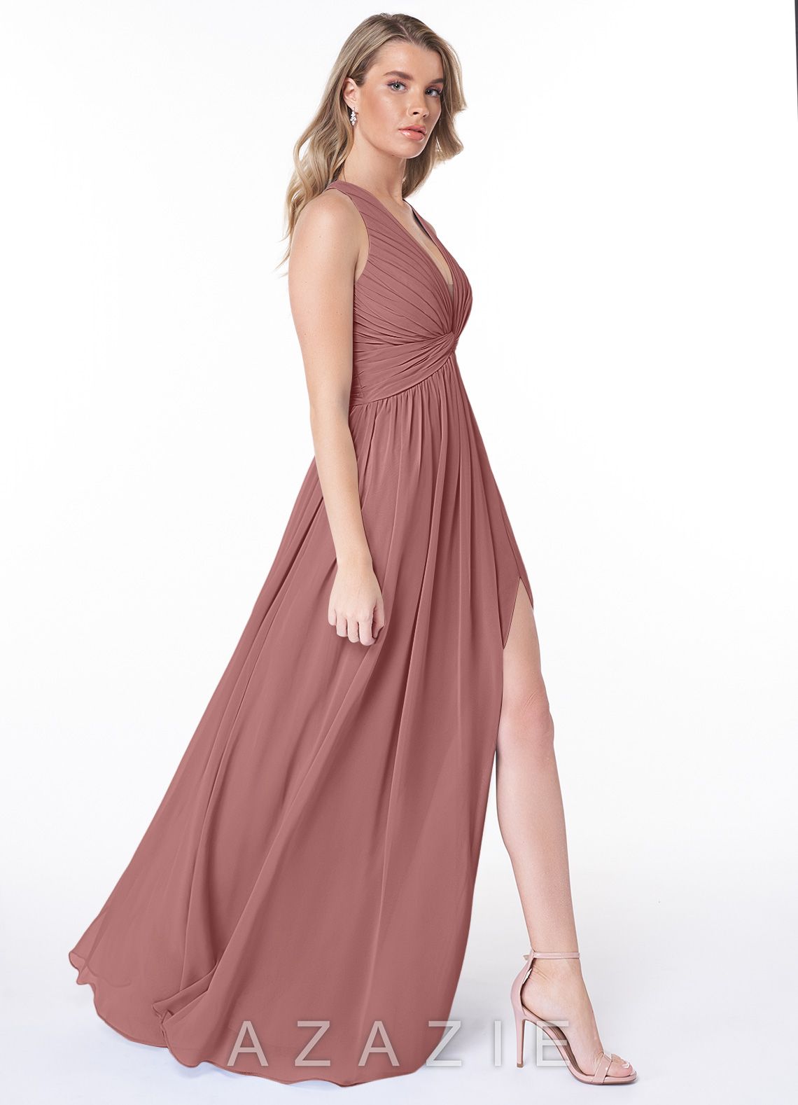 Azazie Jaclyn Desert Rose A-Line Pleated Chiffon Dress desert_rose