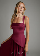 Azazie Stephanie Burgundy A-Line Corset Stretch Satin Dress burgundy