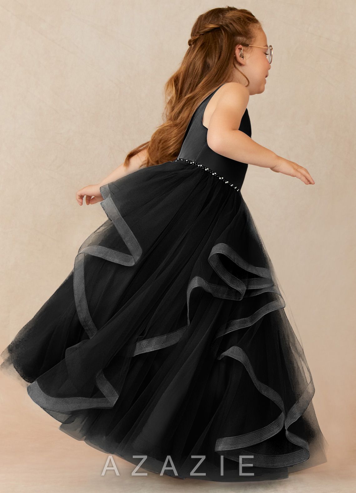 Azazie Sofia Black A-Line Beaded Tulle Dress black