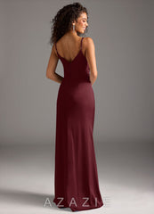 Azazie Deandra Cabernet Mermaid Pleated Stretch Satin Dress cabernet