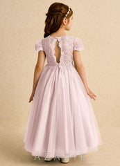 Azazie Puff Blushing Pink Ball-Gown Lace Tulle Dress
