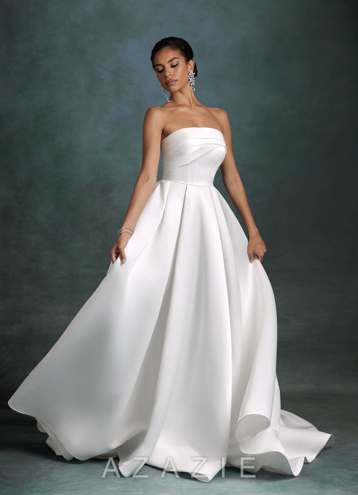 Azazie Francesca Diamond White A-Line Strapless Satin Dress diamond_white