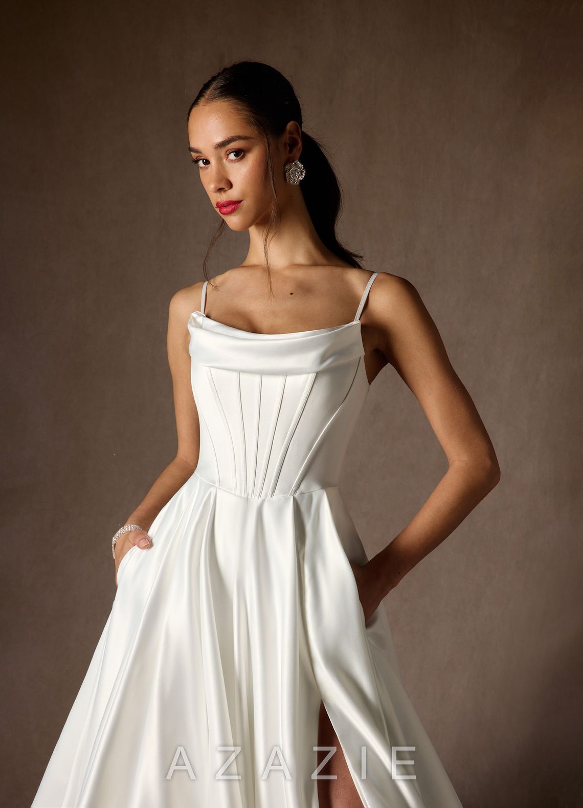 Azazie Katalina Diamond White Ball-Gown Strapless Satin Dress diamond_white