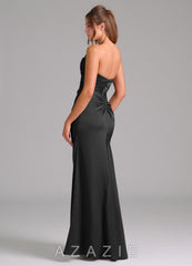 Azazie Lucille Black Mermaid Strapless Stretch Satin Convertible Dress black
