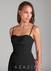 Azazie Amyra Black Sheath Off the Shoulder Chiffon Convertible Dress black