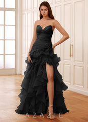 Christabelle Black Sweetheart Ruffled Chiffon Dress