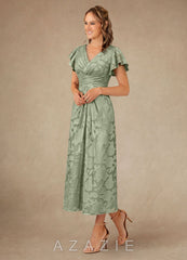 Azazie Vera Agave A-Line Pleated Floral Burnout Dress agave