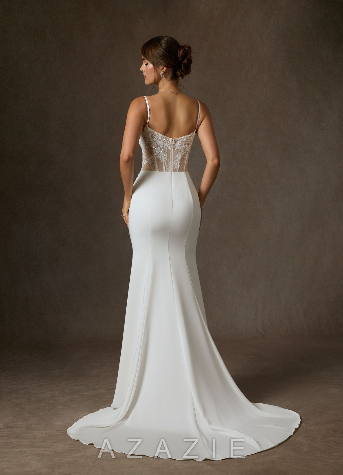 Azazie Alyce Diamond White Nude Mermaid Off the Shoulder Crepe Back Satin Dress