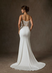 Azazie Alyce Diamond White Nude Mermaid Off the Shoulder Crepe Back Satin Dress