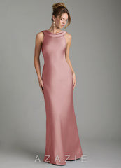 Azazie Aussie Dusty Rose Sheath Pleated Stretch Satin Dress