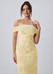 Berenice Lemon Sorbet 3D Floral Lace Off Shoulder Maxi Dress