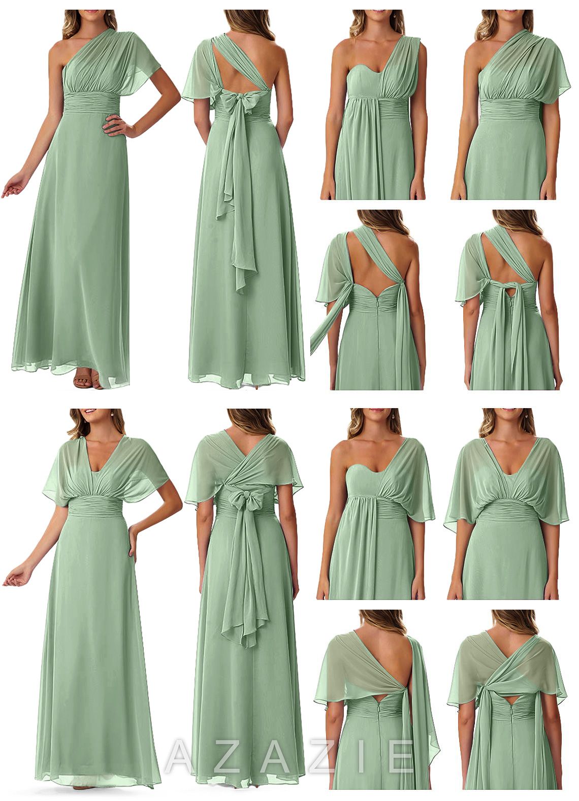 Azazie Fifi Matcha A-Line Strapless Chiffon Convertible Dress matcha