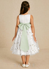 Azazie Pollie Ivory Dusty Sage A-Line Bow Tulle Dress ivory/dusty_sage