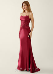 Sasha Burgundy Satin Wrap Corset Mermaid Prom Dress  burgundy