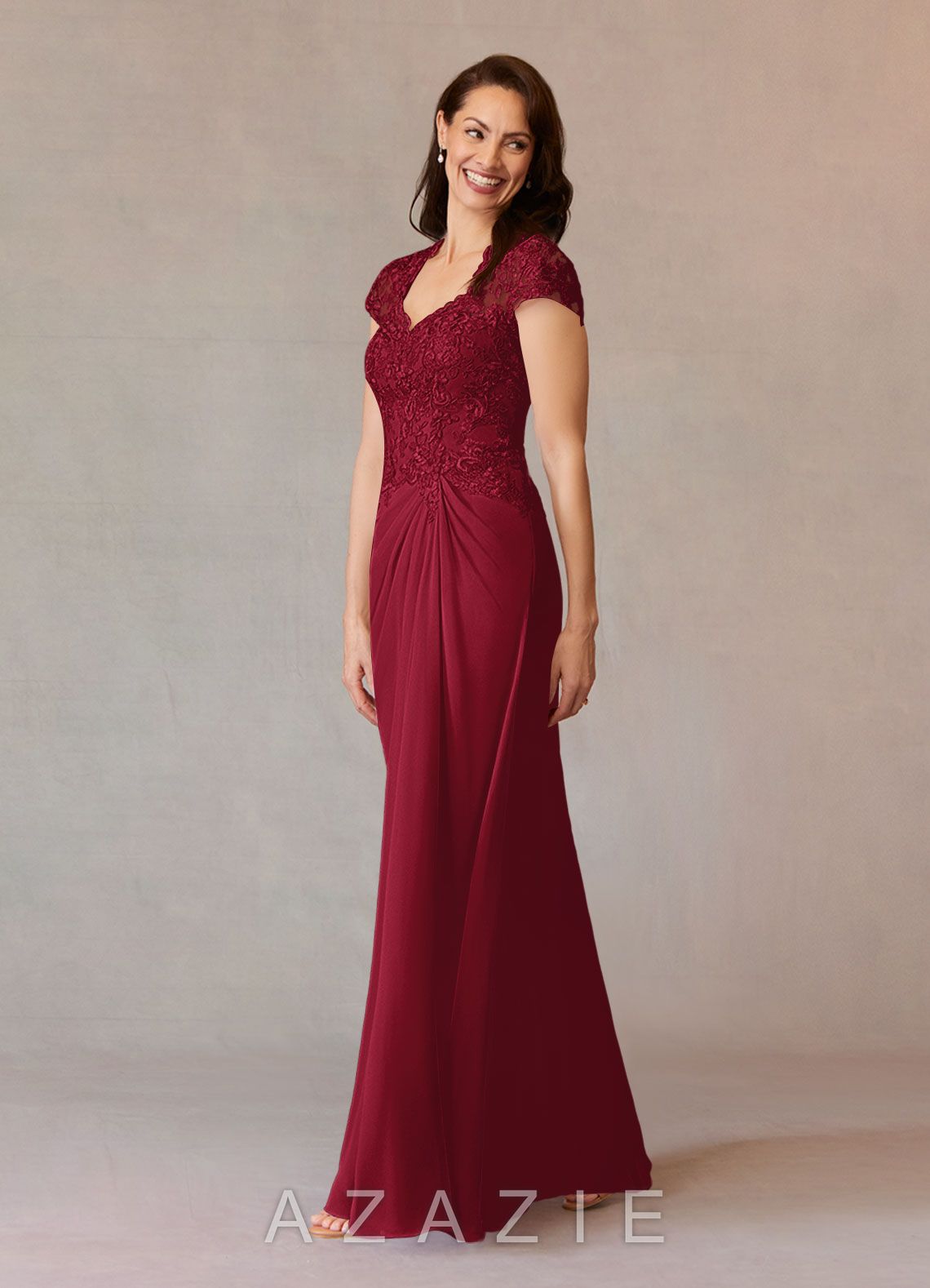 Azazie Junie Burgundy A-Line Lace Chiffon Dress burgundy