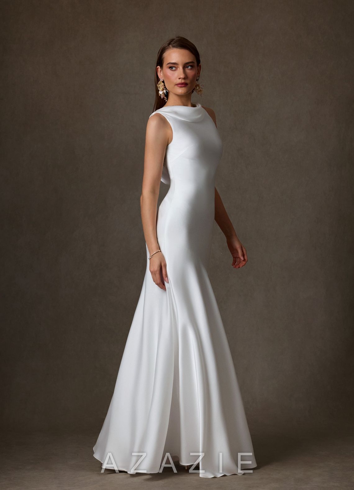 Azazie Yara Diamond White Mermaid Stretch Satin Dress diamond_white