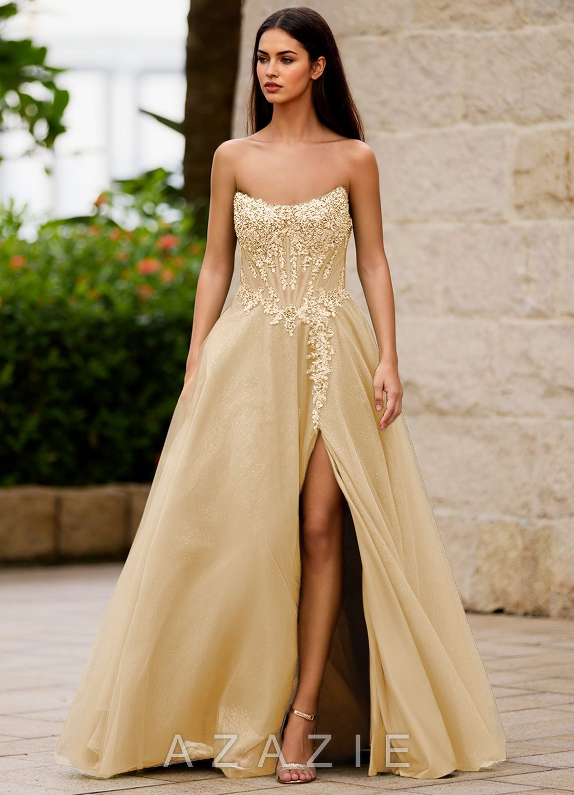 Brilliance Champagne Glitter Prom Dress