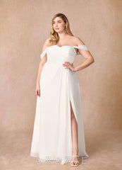 Azazie Zadie Wedding Dress Diamond White A-Line Off the Shoulder Chiffon Dress diamond_white