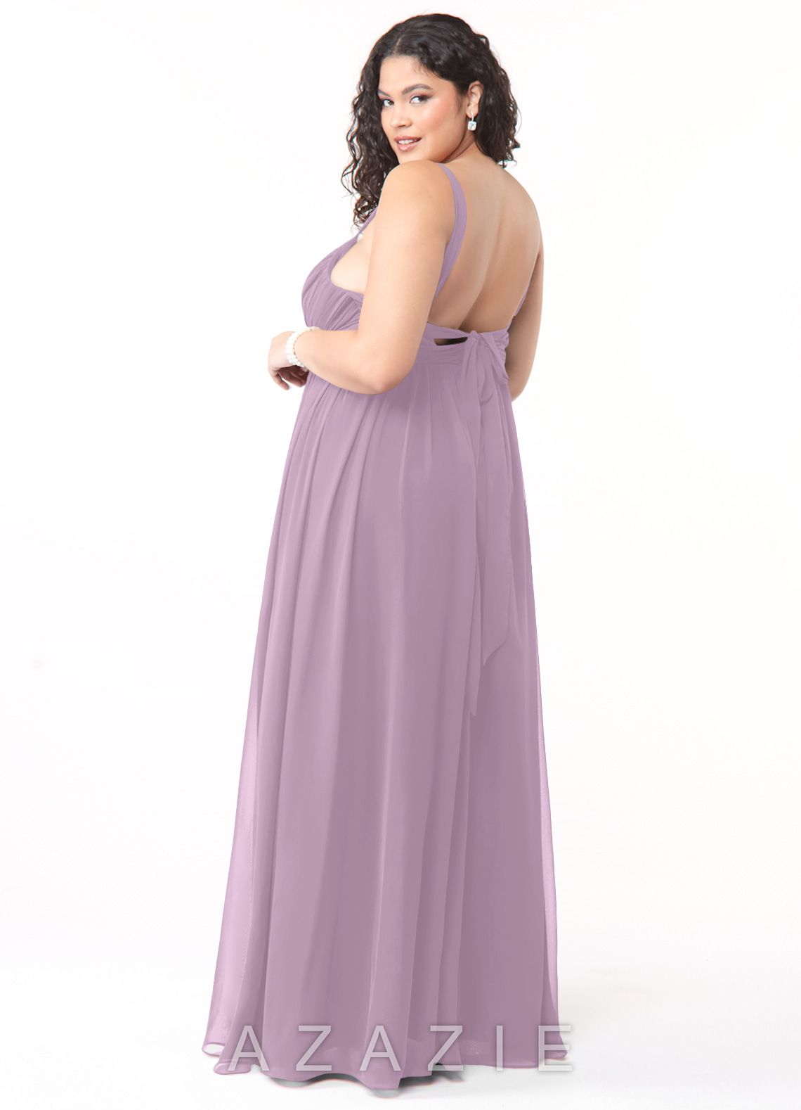 Azazie Aziza Wisteria A-Line V-Neck Pleated Chiffon Dress wisteria