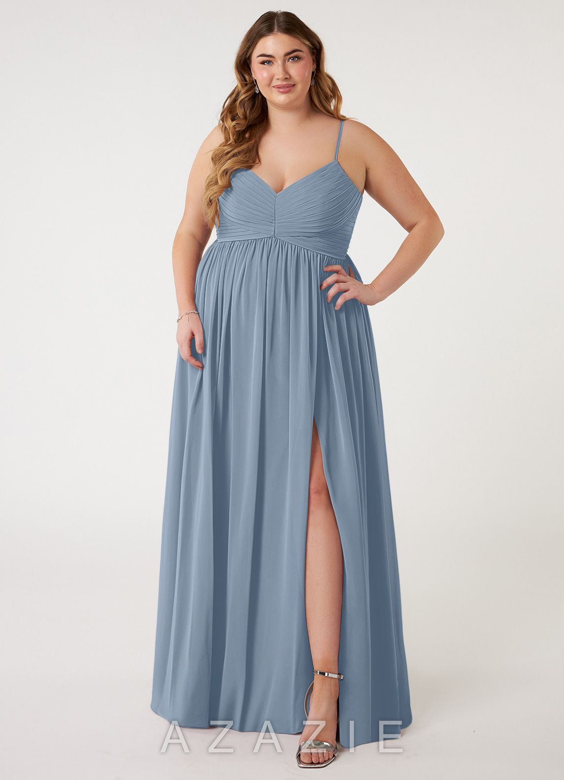 Azazie Alia Dusty Blue A-Line Pleated Chiffon Dress dusty_blue