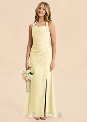 Azazie Destiny Junior Lemon Sorbet Sheath Ruched Chiffon Dress