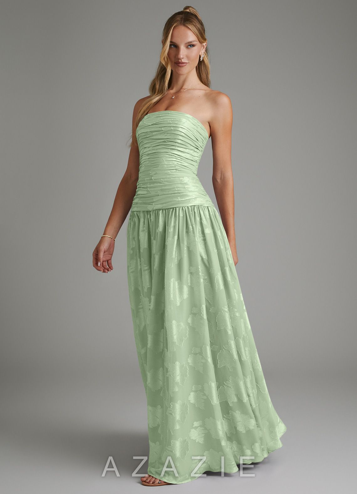 Azazie Remy Dusty Sage A-Line Strapless Floral Jacquard Burnout Dress dusty_sage