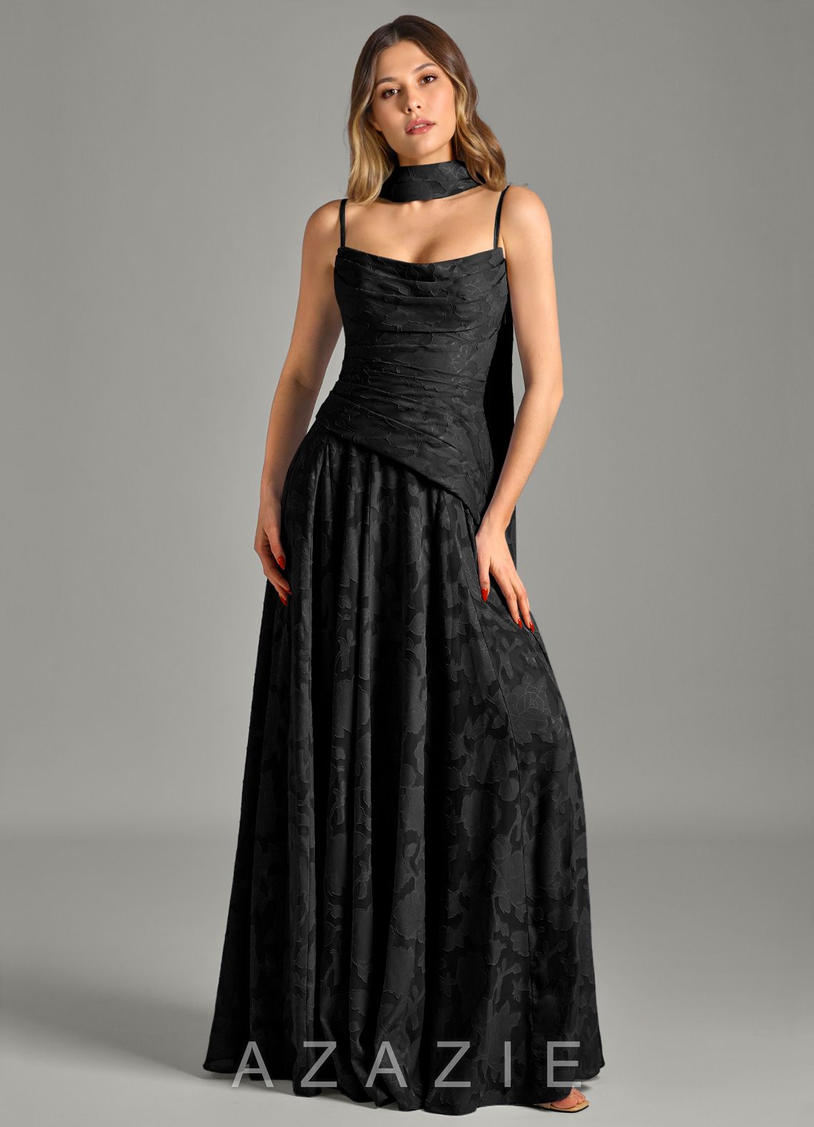 Azazie Gabriela Black A-Line Strapless Floral Burnout Dress black
