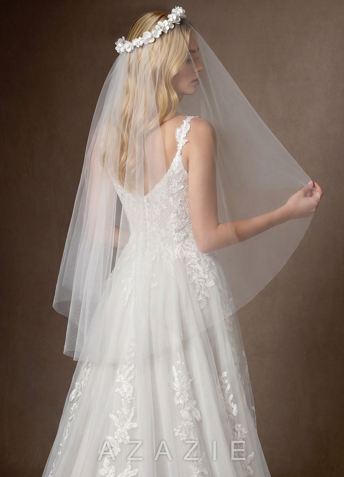 Garden Flower Crown Waist Length Veil  diamond_white