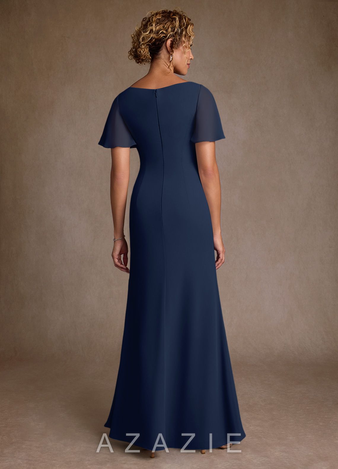 Azazie Suffolk Dark Navy A-Line Pleated Chiffon Dress dark_navy