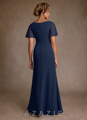Azazie Suffolk Dark Navy A-Line Pleated Chiffon Dress dark_navy