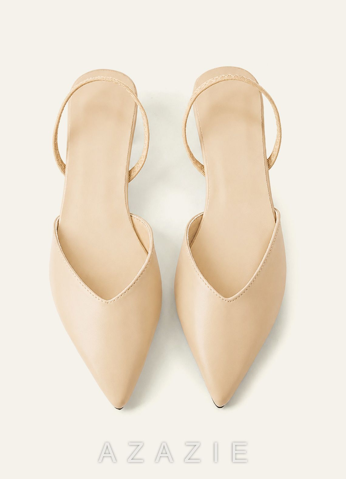 Pointed Toe Slingback Low Heels Sculptural Block Heel Comfortable Dress Shoes  apricot