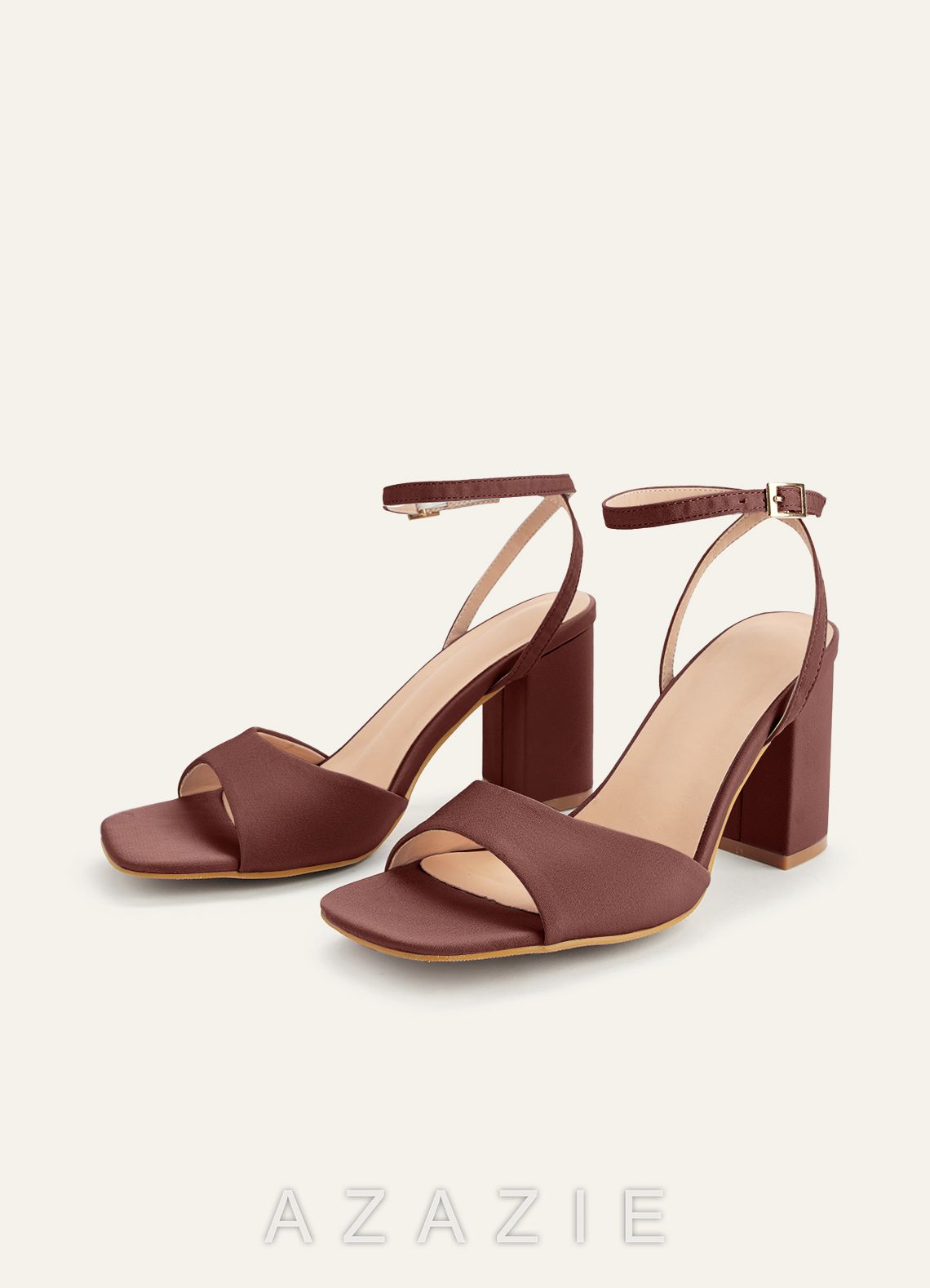 Matching Color Stretch satin Square Toe Block Heels