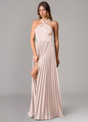 Azazie Afra Blushing Pink A-Line Pleated Stretch Satin Dress blushing_pink