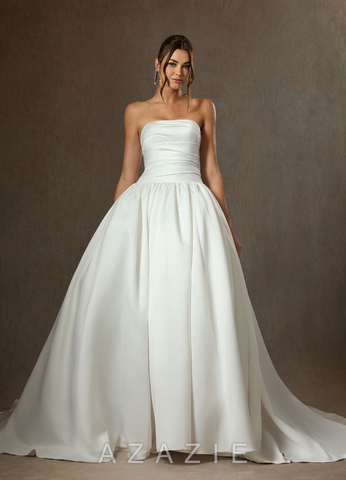 Azazie Lucinda Diamond White Ball-Gown Strapless Matte Satin Dress diamond_white