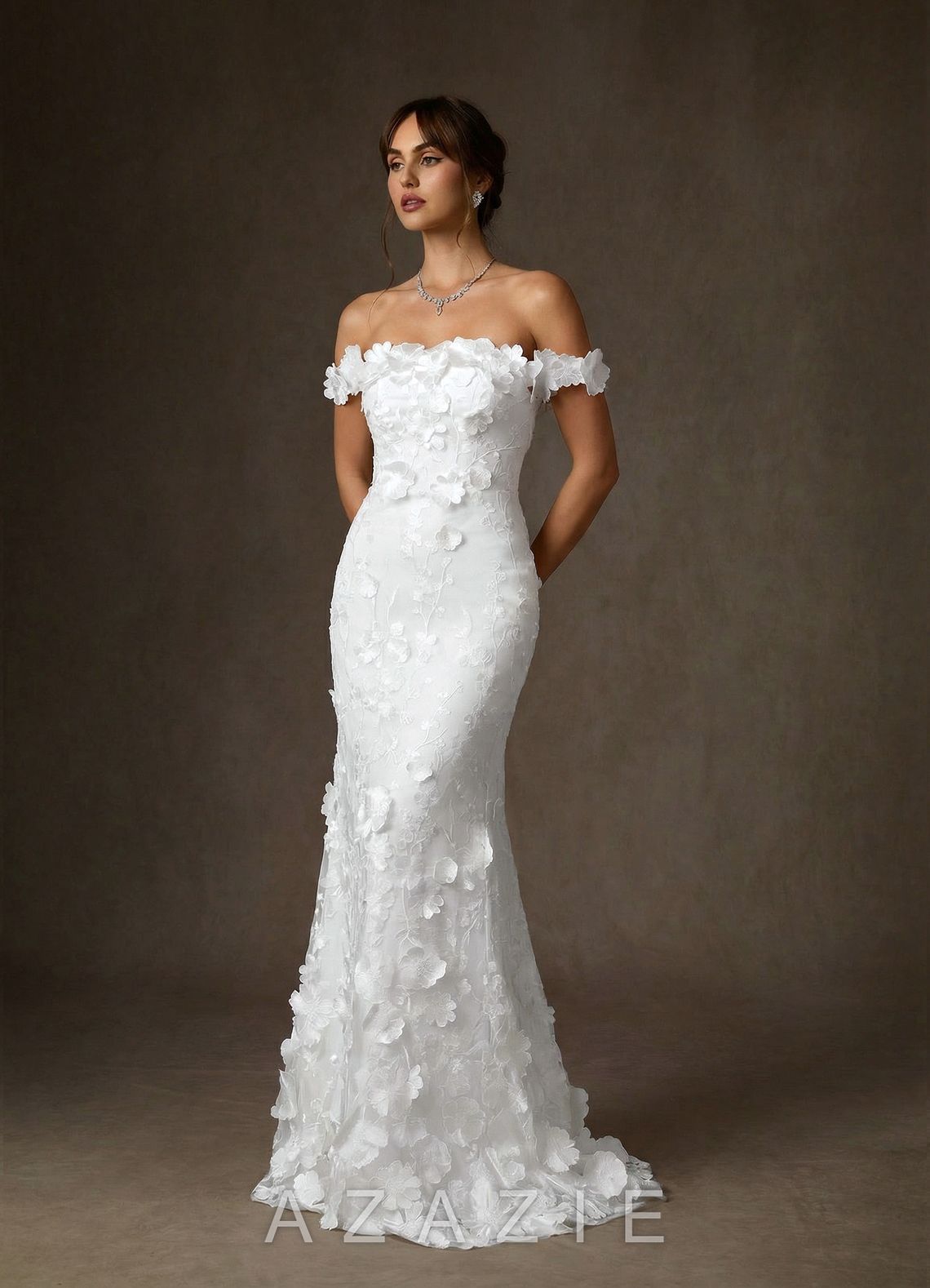 Azazie Olessia Diamond White Mermaid Lace Dress diamond_white
